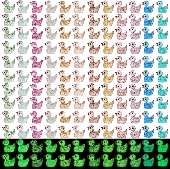 240pcs Mini Glitter Ducks Colorful Tiny Small Little Resin Duck for Dollhouse Fairy Garden Landscape Fish Tank Aquarium Decorations Animals Figures to Hide Miniature Cute Micro Prank Accessories