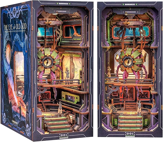 CUTEBEE Book Nook Kit - DIY Miniature House Dollhouse Kit for Adult and Teens, Booknook Bookshelf Decor Alley Model Build with LED Light, Gifts for Family and Friends (The Eye of Old God)