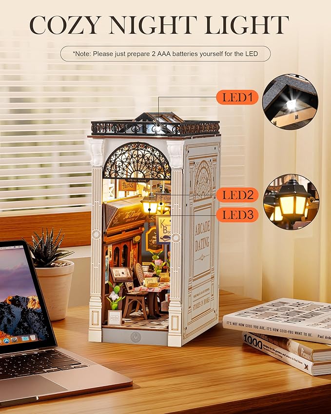 Rolife DIY Book Nook Kit for Adults European Arcade Street Scene, Miniature House Kits 3D Wooden Puzzle Booknook with LED Lighting, Home Decor Craft Creative Gift for Mom Dad Teens