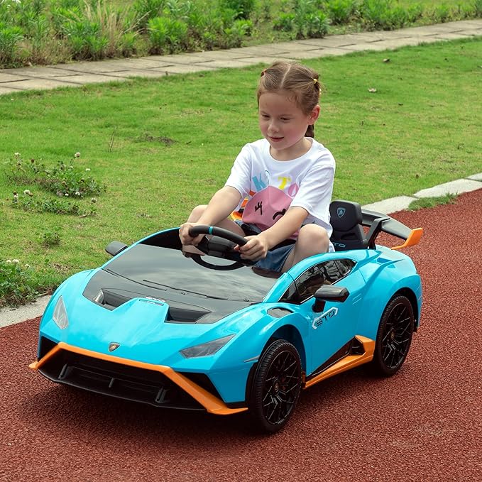 Lamborghini Kids Car TOBBI 12V Ride on Toys with Parental Remote Battery Powered Children Motorized Vehicles for Kids to Drive Lambo Ride on for Toddlers 3-8, Blue