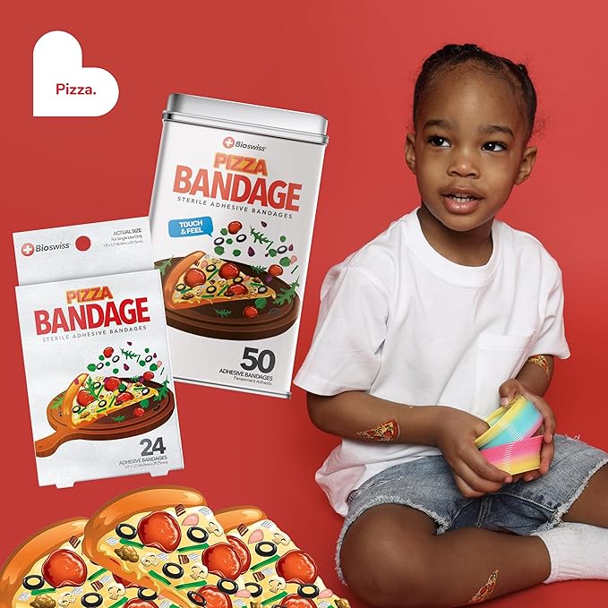 BioSwiss Bandages, Pizza Shaped Self Adhesive Bandage Set, Latex Free, Sterile Wound Care, 50 Count