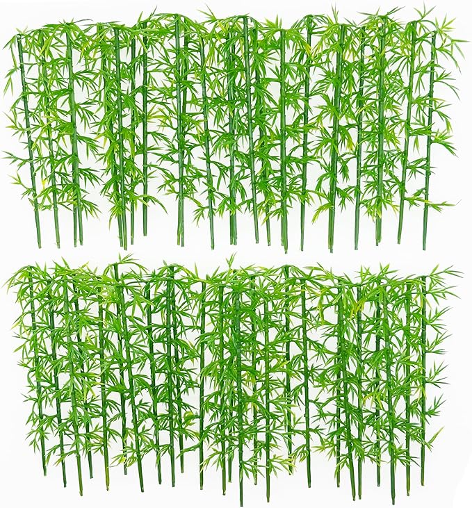 Woohome Model Miniature Bamboo Trees, Green Plastic Bamboo Trees for Building Model, Home Miniature Landscape Landform Diorama Project, 50 PCS, 3.94’’