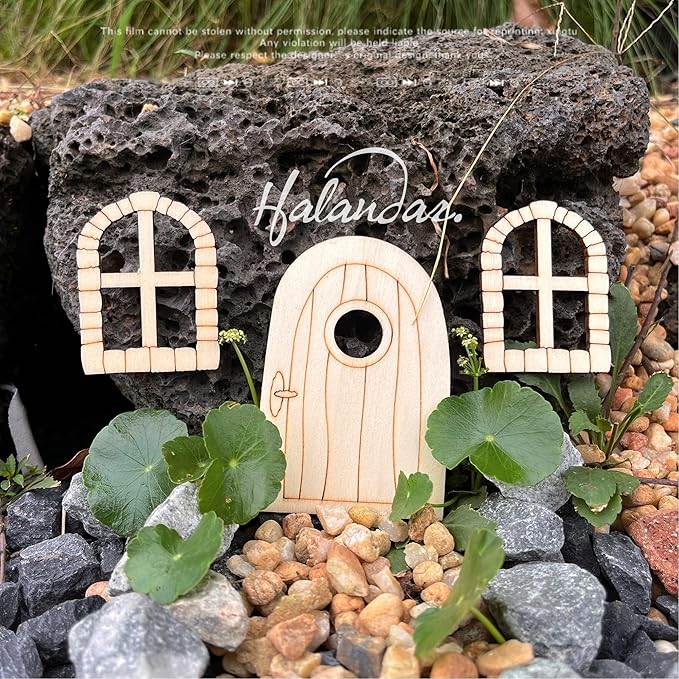 Halandar 48 Pcs Fairy Door & Window Craft Kit - Wooden Garden Doors, Unpainted Miniature Accessories for Home Party Event Decor - DIY Fairy House Decorations (Antique)