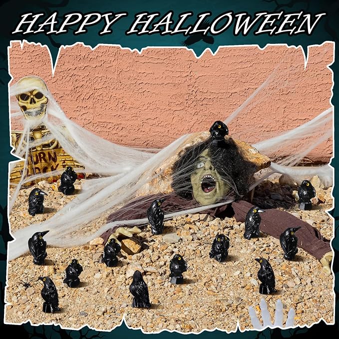 200 Pcs Miniature Crows Decor Mini Resin Crows Figures Black Raven Figurines Tiny Resin Animals for Holiday Scene Micro Landscape Spooky Party Table Decor
