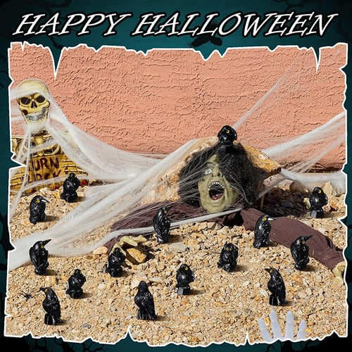 100 Pcs Miniature Crows Decor Mini Resin Crows Figures Black Raven Figurines Tiny Resin Animals for Holiday Scene Micro Landscape Spooky Party Table Decor