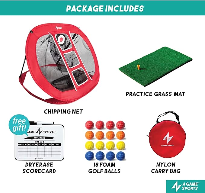 A GAME SPORTS Golf Chipping Net with Mat - Practice Net for Backyard & Indoor/Outdoor Swing Training
