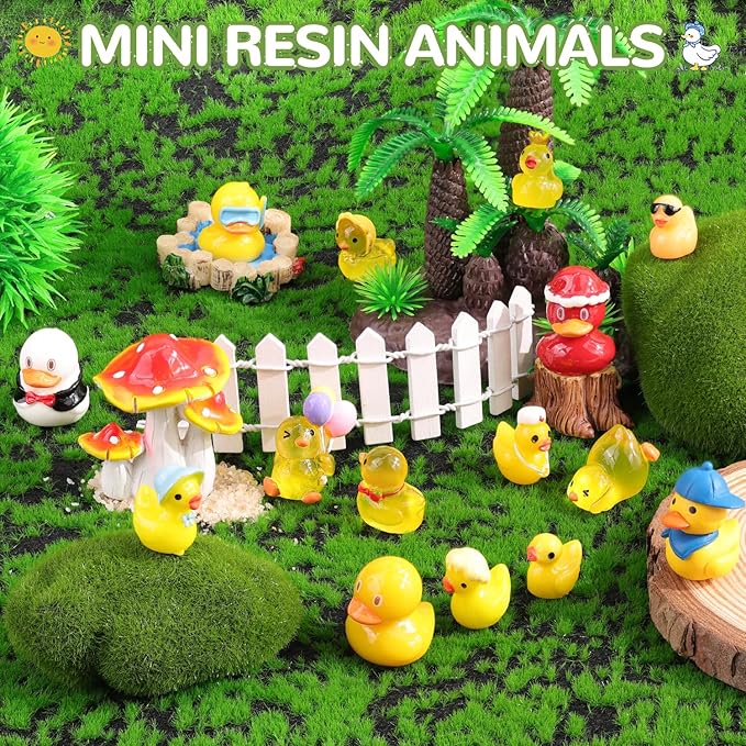 40PCS Mini Resin Animals Assorted Styles Cute Tiny Ducks,Miniature Duck Figures to Hide,Little Animal Bulk for Topper Desk Garden Dollhouse Landscape Aquarium Ornaments DIY Crafts & Decor