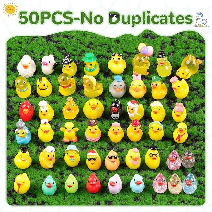 50PCS Mini Resin Animals Assorted Styles Cute Tiny Ducks,Miniature Duck Figures to Hide,Little Animal Bulk for Topper Desk Garden Dollhouse Landscape Aquarium Ornaments DIY Crafts & Decor