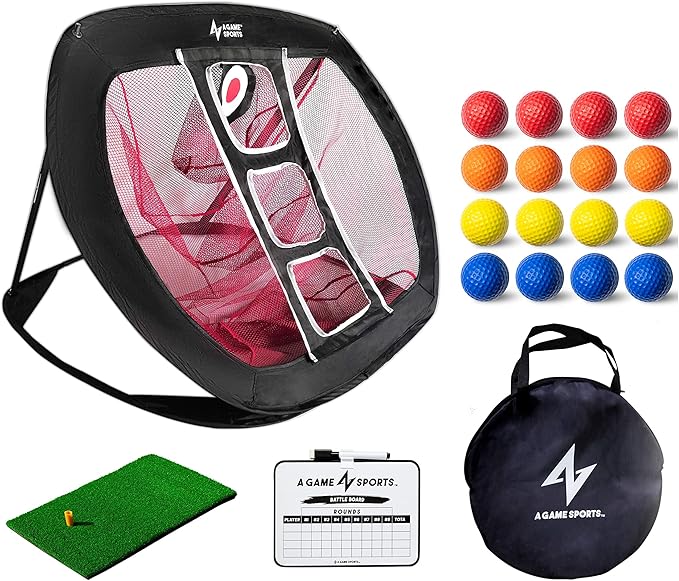 A GAME SPORTS Golf Chipping Net with Mat - Practice Net for Backyard & Indoor/Outdoor Swing Training