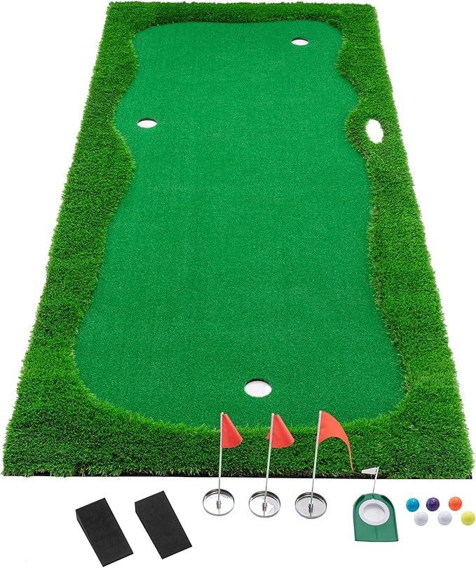Jaxilyn Golf Putting Green Mat Professional Practice Mat with Putter,Movable Golf Cup, Slope Pad Professional Practice Mat for Outdoor/Indoor Training