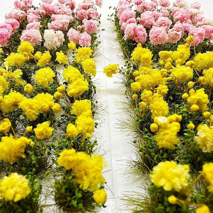 Woohome Flower Cluster Flower Vegetation Groups Grass Tufts Miniature Static Scenery for DIY Architecture Building Model Railway Train Diorama Garden Scenery Landscape Layout (Peony, Pink)