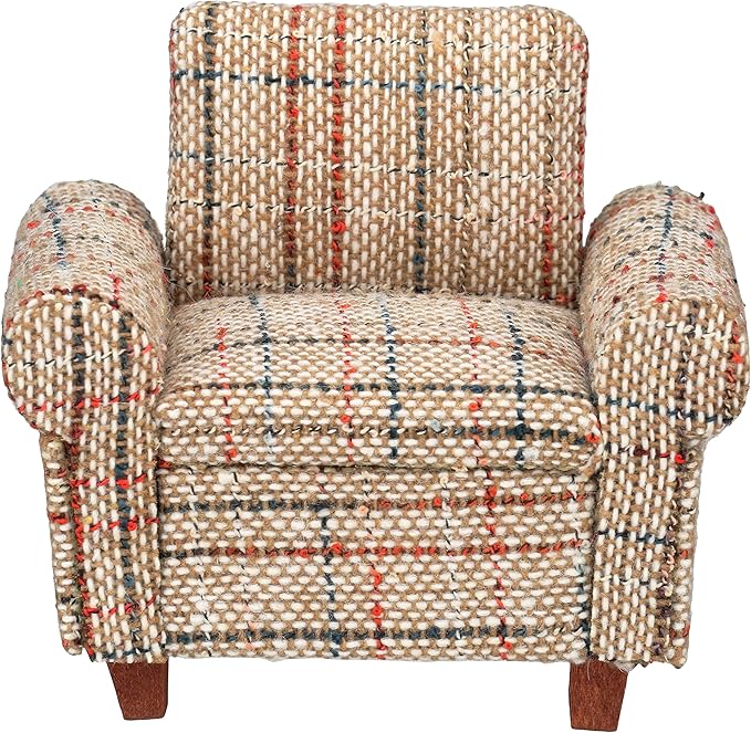 Dollhouse Sofa Armchair Upholstered, Miniature Living Room Furniture Chair, Fabric, Accessories for 6 inch Dolls, 1/12 Scale (Beige Retro)