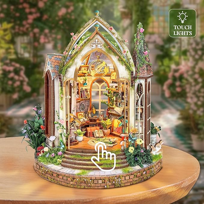 DIY Miniature House Kits Tiny Dollhouse for Adults,European Garden Model Kit Craft with LED Light Home Bookshelf Decor,Gifts for Family Friends -Dreamland Floral Studio(SQ-66)