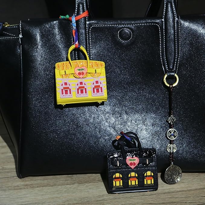 Buyborgood 2 PCS Women Mini Backpack Keychain Accessories Key Pouch Holder Coin Purse Bag Charm Wallet (Black + Yellow)