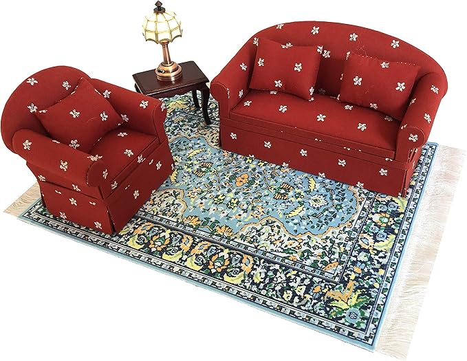 Blue Dollhouse Rug, Miniature Doll House Accessory, Carpet for 3” to 12” Dolls, 10 x 7, Rectangle, Toy Carpeting Decor