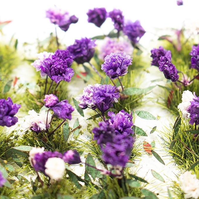 40 Pcs Flower Cluster Flower Vegetation Groups Grass Tufts Miniature Static Scenery Model for DIY Architecture Building Model Railway Train Diorama Garden Scenery Landscape Layout (Dark purple)