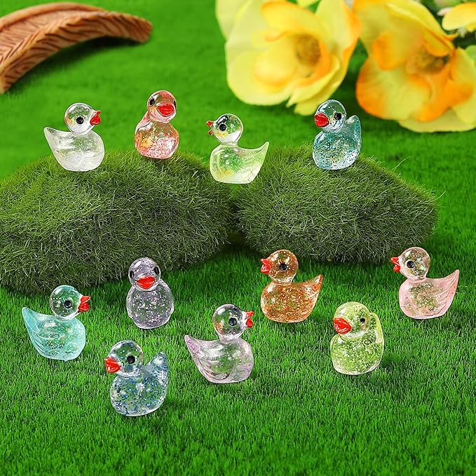 240PCS Mini Glitter Ducks Resin Tiny Ducks for Miniature Landscape Plastic Small Animal Little Figures for Hide Prank Fairy Garden Accessories Dollhouse Aquarium Decor