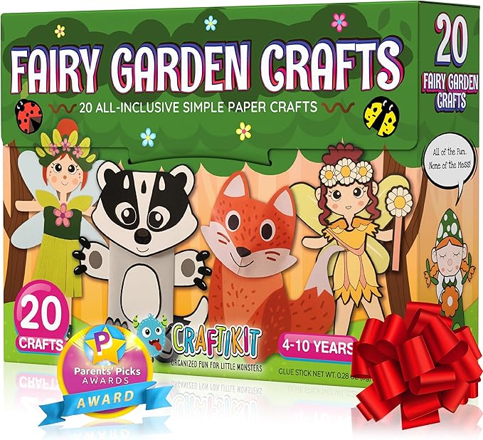 Craftikit® 20 Award-Winning Fairy Garden Crafts for Kids - 20 All-Inclusive Fun Paper Toddler Crafts, Fairy Garden Kit for Kids Ages 3-10