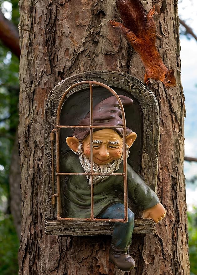 coolboy Outdoor Gnome Garden Decorative-12 Inch Elf Out The Door Tree Hugger,Gnome Decorations for Home,Whimsical Dwarves Outdoor Ornament,Gnome Statue Figurines-Patio Yard Lawn Porch Decoration