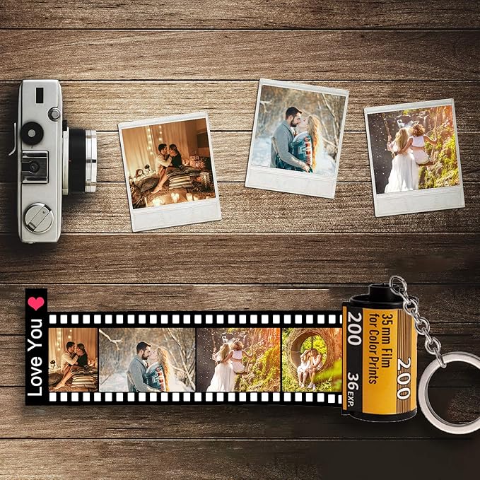 YAEILOV Personalized Photo Camera Film Roll Keychains Custom Photo Reel Album Key Rings