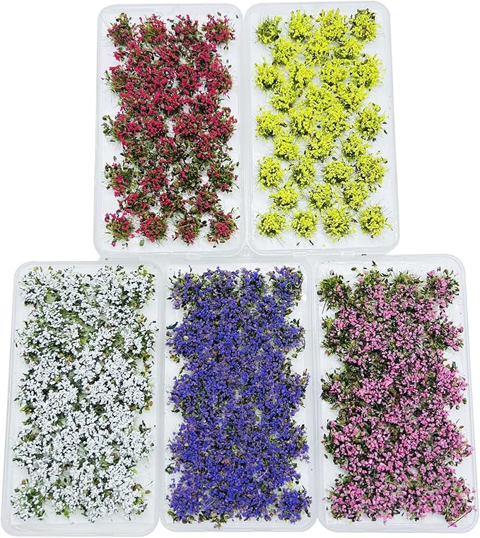 Woohome 32 PCS Static Grass Tuft Model for Railway Artificial Grass - Red Bushy Flower Cluster Vegetation Groups for DIY Architecture Building Model Train Landscape Railroad Scenery