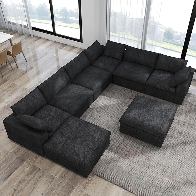JACH 160" Cloud Sectional Sofa, Modern Overzised Down Filled Comfy Couch, 8 Seater Convertible Modular Cloud Couch for Living Room, Deep Seat Couches, Sofa Covers Removable, Ottomans with Storage