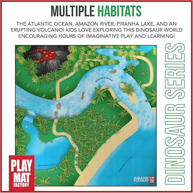 Dinosaur Play Mat, Extra Large Dinosaur Mat, Dinosaur Landscape with Volcano, Great for Kids to Create a Dino World with Dinosaur Toys, Educational, Easy to Clean, Foldable, Large Activity Mat