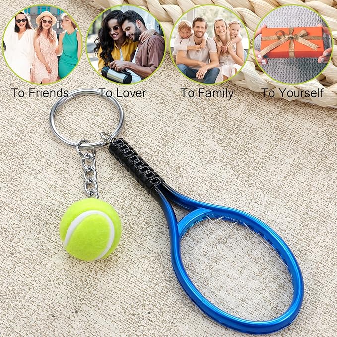 Mabor 2 PCS Tennis Keychain Mini Metal Ornament Cute Tennis Racket Ball Keychain Gifts for Women Men