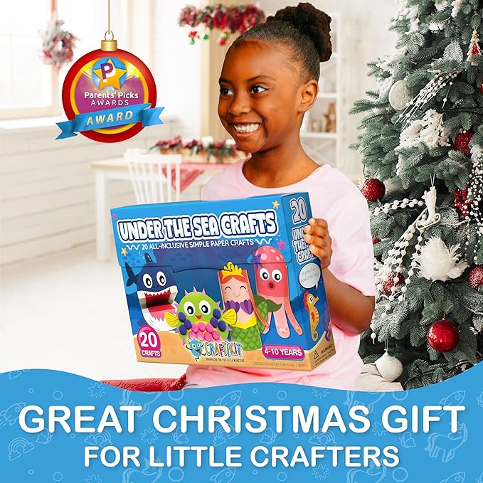 Craftikit® 20 Under The Sea Arts & Crafts Kits for Kids – Mermaid & Sea Animal Paper Crafts for Girls & Boys Ages 4-10 – Preschool Art Supplies & Toddler Craft Set