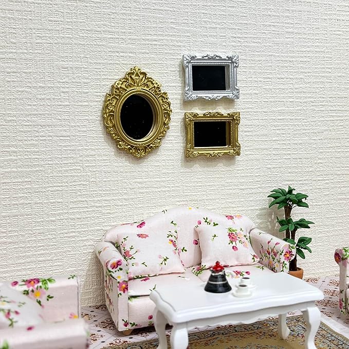 SAMCAMI Miniature Dollhouse Accessories, Mini Books and Mini Mirror for 1/12 Scale Doll House Accessories and Furniture, Miniature Things, 13 Pieces