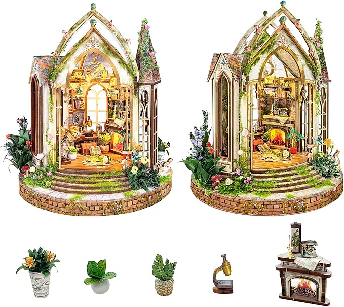 DIY Miniature House Kits Tiny Dollhouse for Adults,European Garden Model Kit Craft with LED Light Home Bookshelf Decor,Gifts for Family Friends -Dreamland Floral Studio(SQ-66)