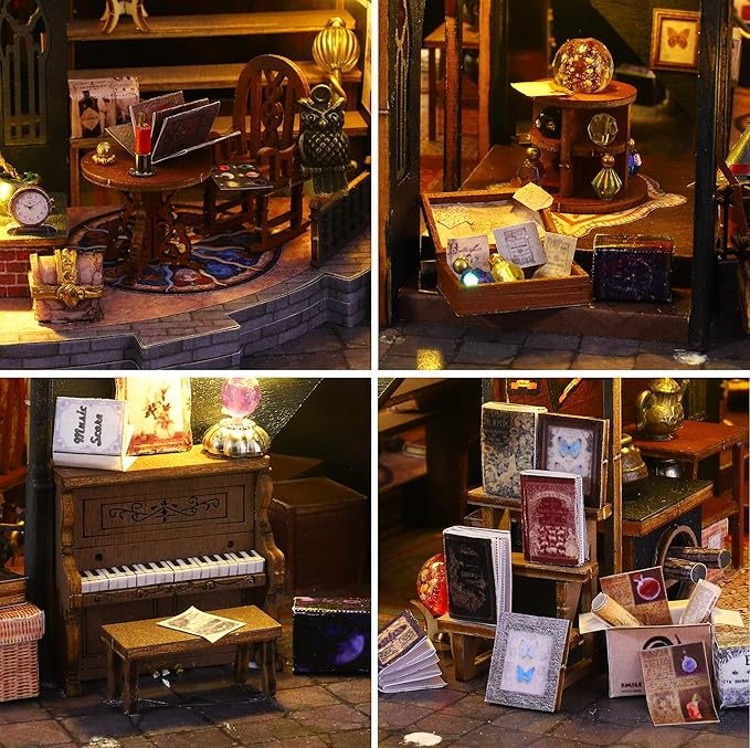 Spilay Dollhouse Miniature with Furniture,DIY Wooden Crafts Magic Doll House Mini Handmade Kit,1:24 Scale Creative Room Idea Gift (Luna's Maqic House with Dust Cover Music Box)