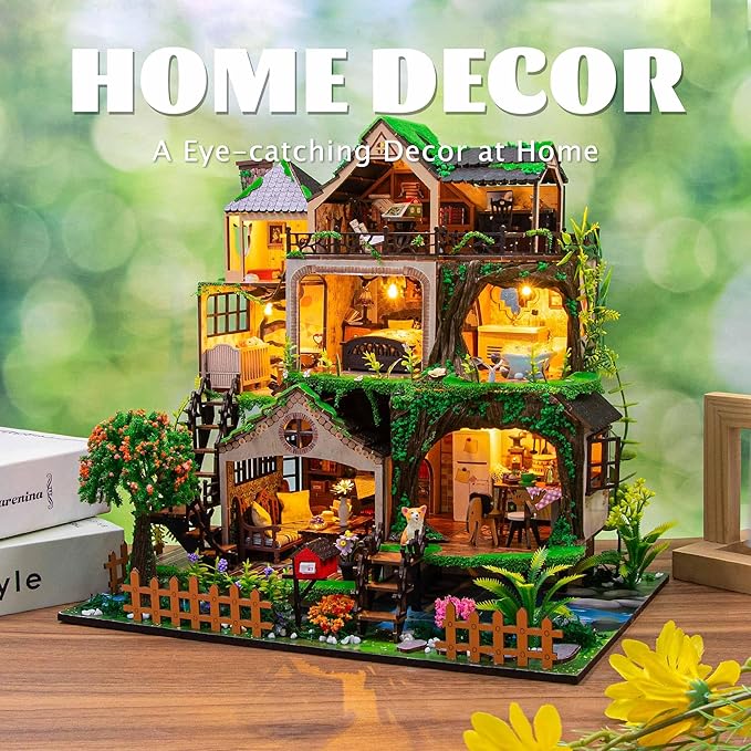 Flever DIY Miniature House Kit, Tiny Home Kit with LED Light, Mini House Build Craft Kits for Adults and Teens, Home Decor Creative Gift for Family/Friends (Fairy Tale Forest)