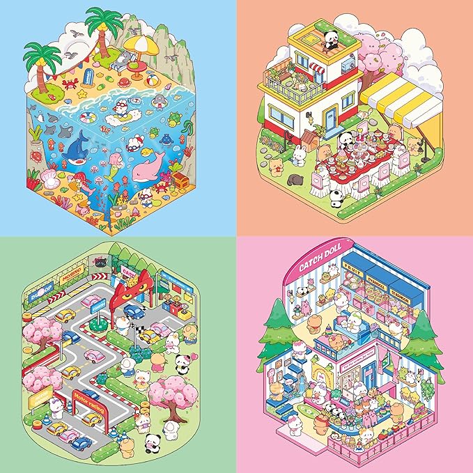 DIY 3D Stickers Kit for Adults & Teens - 4 Set Creative House Scene Stickers Make Your Own Mini Room Scenes- Stress Relief Craft for Home Decor, Gift Idea, Fun Art Activity