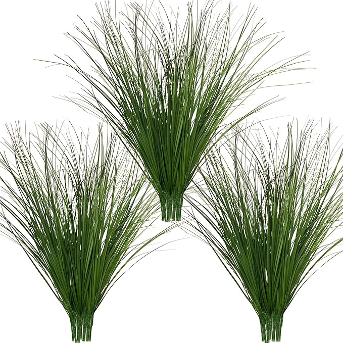 Ttranewsoo 24PCS Realistic Minimalist Artificial Grass, Green, 17 inches, Plastic, Perfect for Indoor and Outdoor Decoration