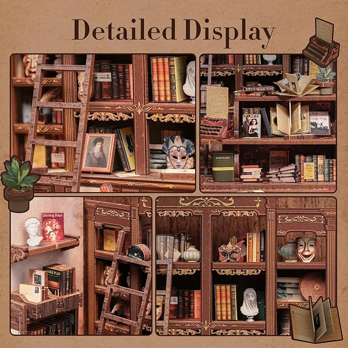 Fsolis Book Nook Kit, DIY Bookshelf Miniature Bookshelf Kit for Adults Tiny House 3D Puzzle Booknook Adult Craft Gifts for Women Teenagers Book Lovers (The Drama Bookshop)