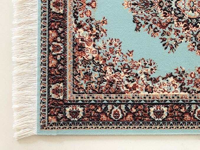 Turquoise Dollhouse Rug, Miniature Doll House Accessory, Carpet for 3” to 12” Dolls, 10x7, Rectangle, Toy Carpeting Decor
