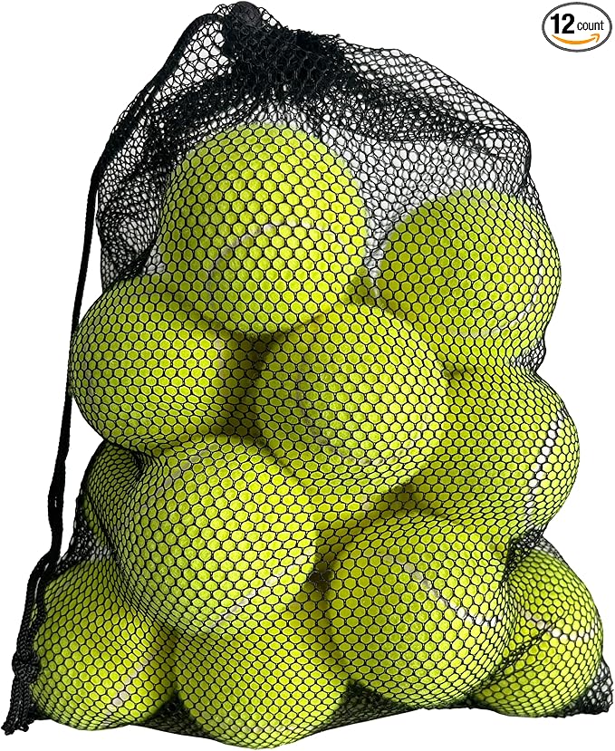 HiBallBall 12-Pack Practice Tennis Balls for Beginners & Dogs - Reusable Mesh Carry Bag Included - Ideal for Tennis Training, Pet Play, Fetch