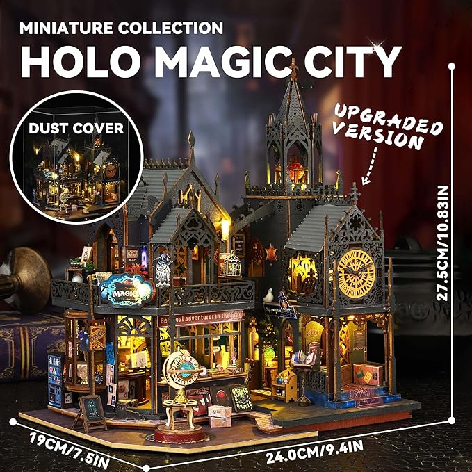 Flever Dollhouse Miniature DIY House Kit Creative Room with Furniture for Romantic Artwork Gift (Holo Magic City II)