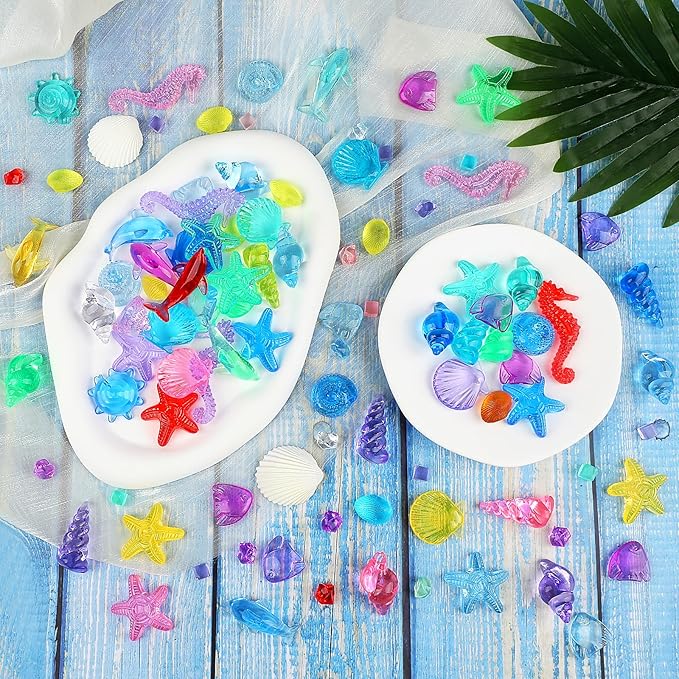 90 PCS to110 PCS Mini Seashells Figures Tiny Resin Marine Animals Mini Plastic Seashells Figures for Vase Filler Home DIY Crafts Party Gifts Decoration, 14.82 oz
