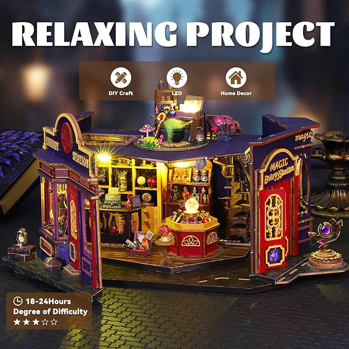 Flever DIY Miniature House Kit, Tiny Home Kit with LED Light, Mini House Build Craft Kits for Adults and Teens, Home Decor Creative Gift for Family/Friends (Magic Energy Station)