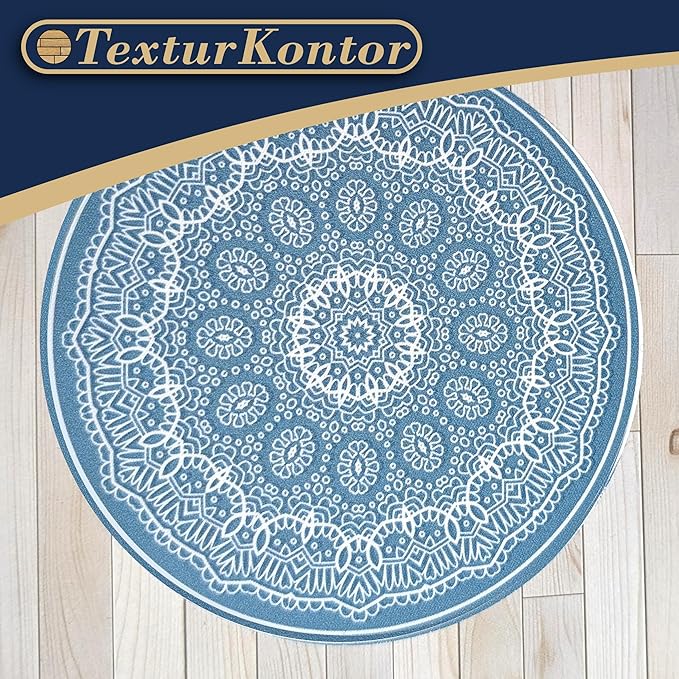Self-Adhesive Carpet with Real Textile Structure for Dollhouses Scale 1:12 (Round Carpet Blue White 1)