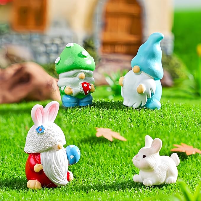 4 Pack Miniature Fairy Garden Figures - Resin Gnome Decor, Cute Fairy Garden Accessories, DIY Mini Plants Decor, Fairy House Accessories Set
