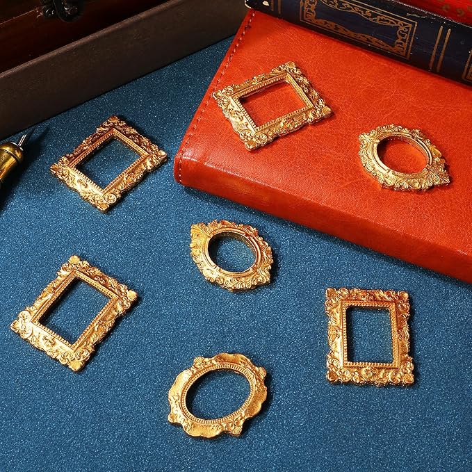 Toyvian Miniatures Vintage Picture Frames: 18pcs Mini Gold Frames Ornaments Crafts, DIY Mini Resin Photo for 1 12 Scale Dollhouse Decor, Photography Wall Display, Tiny Antique Photo Accessories