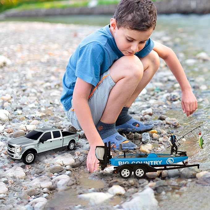 Big Country Toys - Fishing Toy Playset - Kids Fishing Set with Toy Boat and Ford F-250 Super Duty® - 12-Piece Fishing Set
