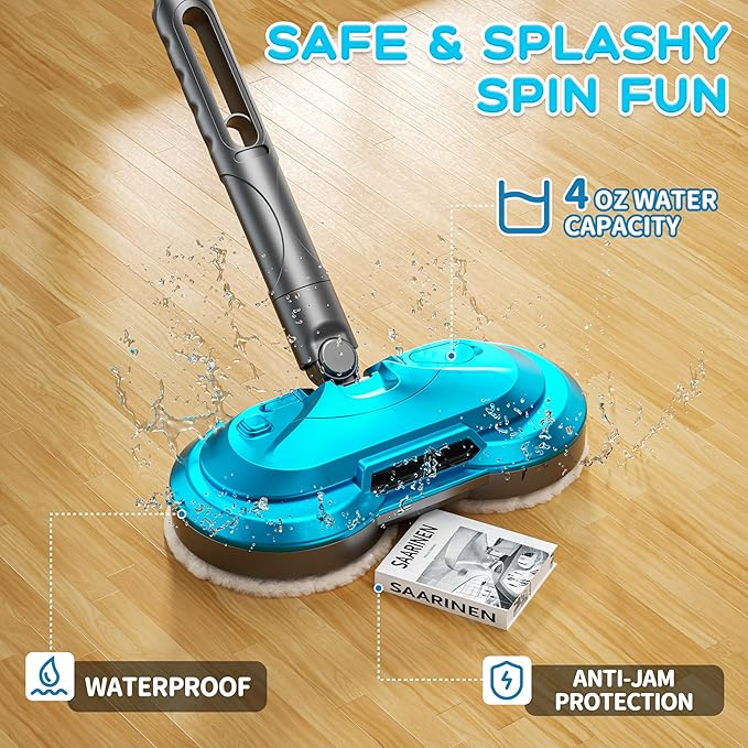 BLAXTEM Kids Toy Electric Spray Spin Mop, Rechargeable Cordless Electric Mop W/ Water Sprayer & LED Headlight for Children Ages 3 4 5 6+ Boys & Girls, Cleaning Toy for Pretend Play (Blue)