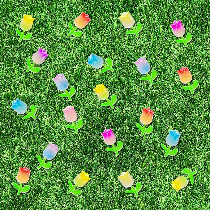100 Pieces Mini Tulip Flowers for Crafts Dollhouse Miniatures Luminous Resin Mini Things Micro Tulip for Fairy Garden Micro Landscaping Decoration