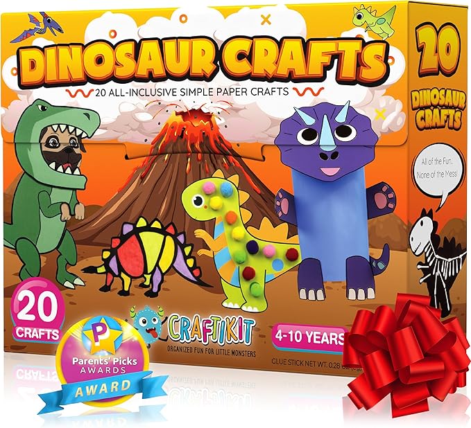 Craftikit® 20 Award-Winning Dinosaur Crafts for Kids - All-Inclusive Fun Dinosaur Crafts for Kids Ages 3-10 - Organized Toddler Craft Kit