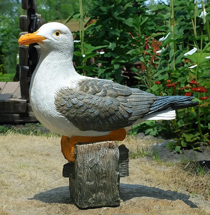 coolboy Real Seagull Figurine,Garden Bird Figurine Statue,Bird Decorations for Home,Best Indoor Outdoor Statues Yard Art Figurines for Patio Lawn House