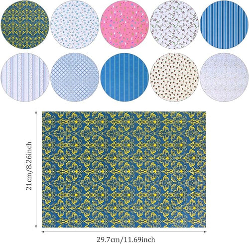10 Sheets Dollhouse Wallpaper Miniatures Dolls House Floor Paper Card Sticker Effect Paper Flooring Pape-r Gloss Card Sheet Mini Lovely Wall Papers DIY 1/6 Dolls House Floorboards Real Life DIY Decor
